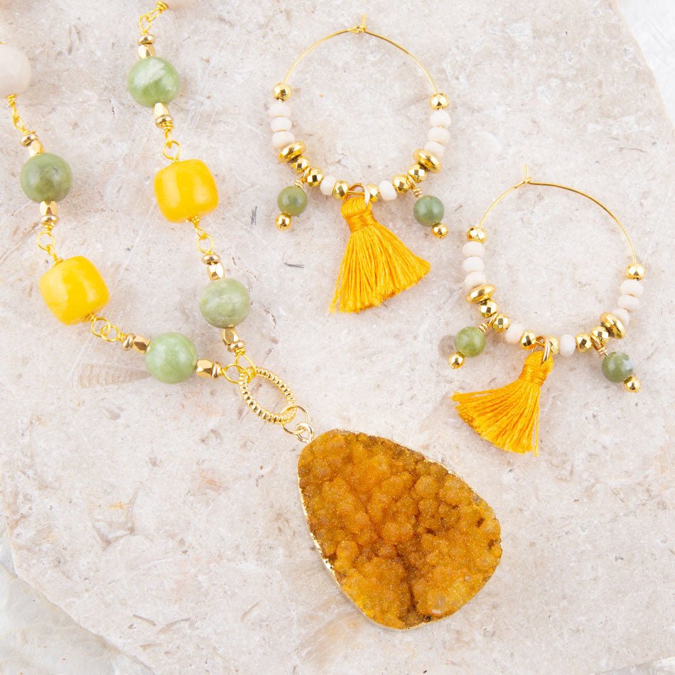 Pomelo Tassel Hoop Earrings Barse Jewelry