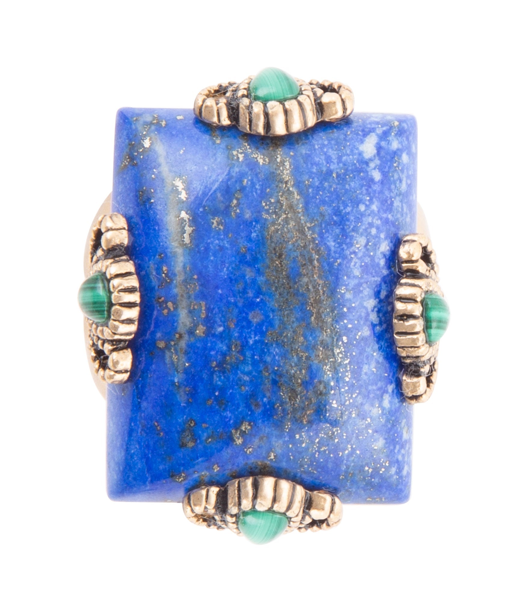 Prismatic Blue Lapis and Malachite Golden Ring Barse Jewelry