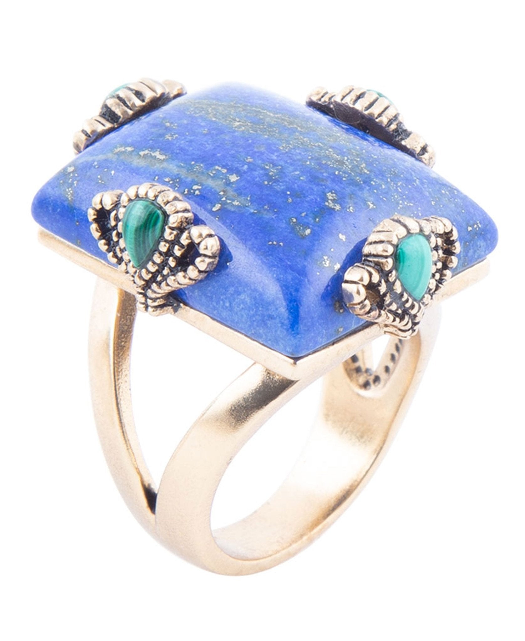 Prismatic Blue Lapis and Malachite Golden Ring Barse Jewelry