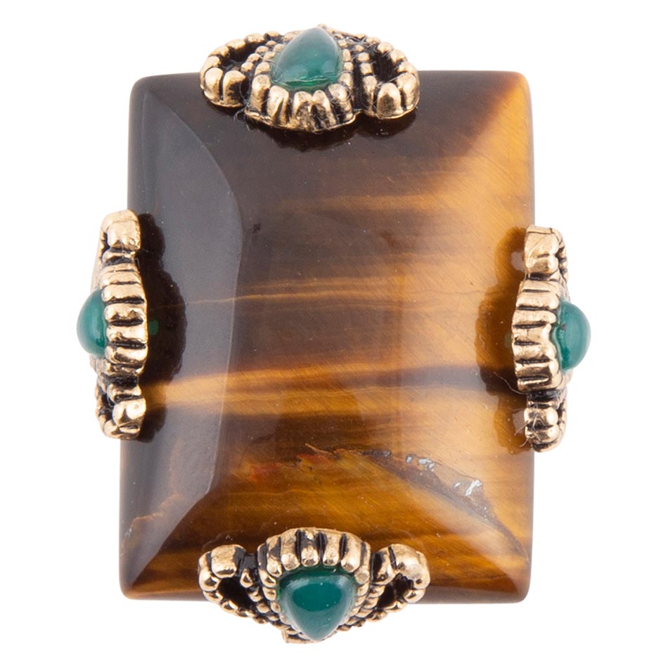 Prismatic Brown Tiger's Eye Statement Golden Ring Barse Jewelry