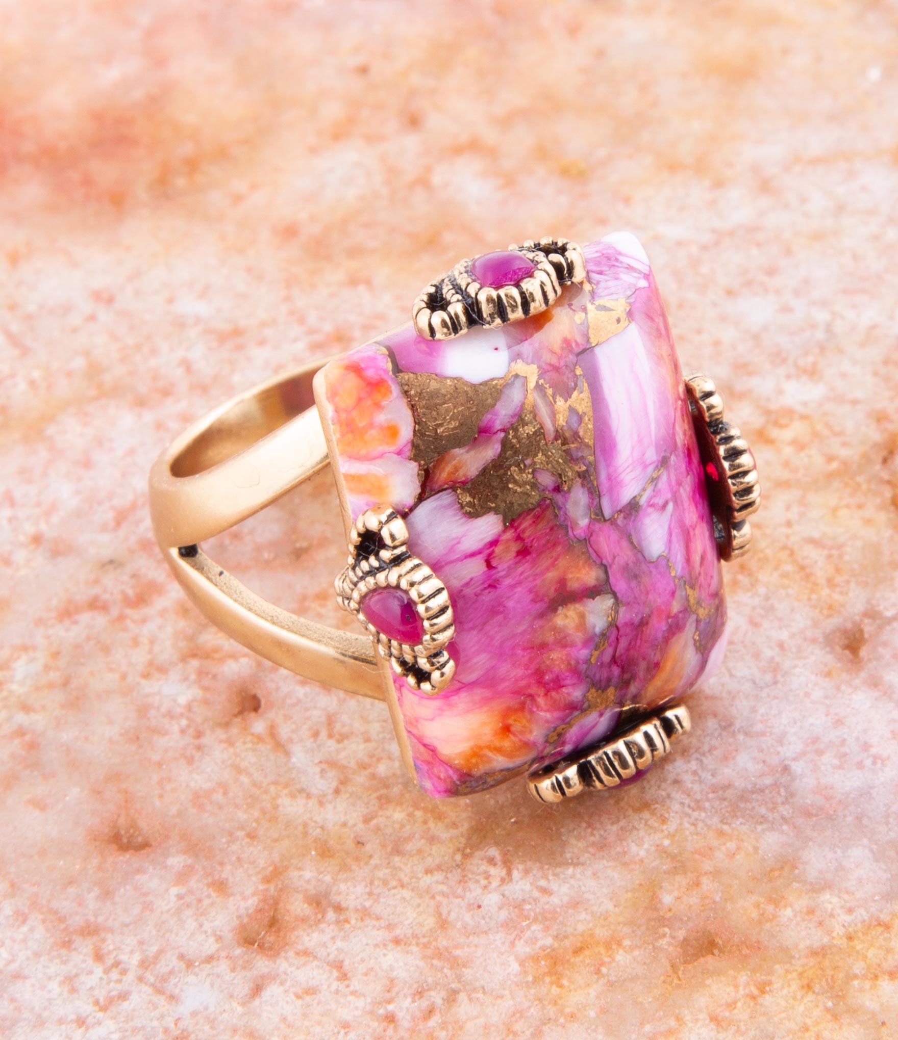 Prismatic Pink Spiny Oyster Matrix Statement Ring Barse Jewelry
