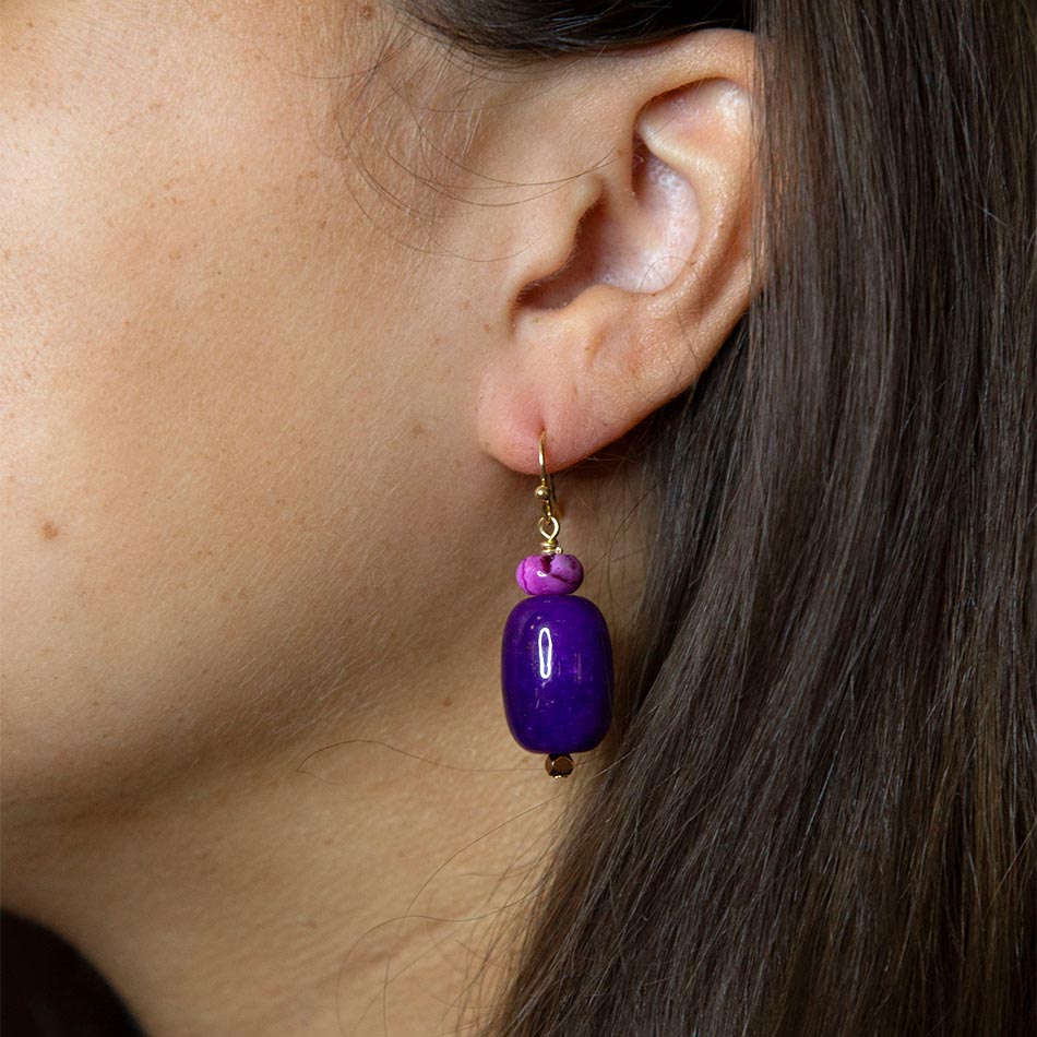 Purple Agate Drop Golden Earrings Barse Jewelry