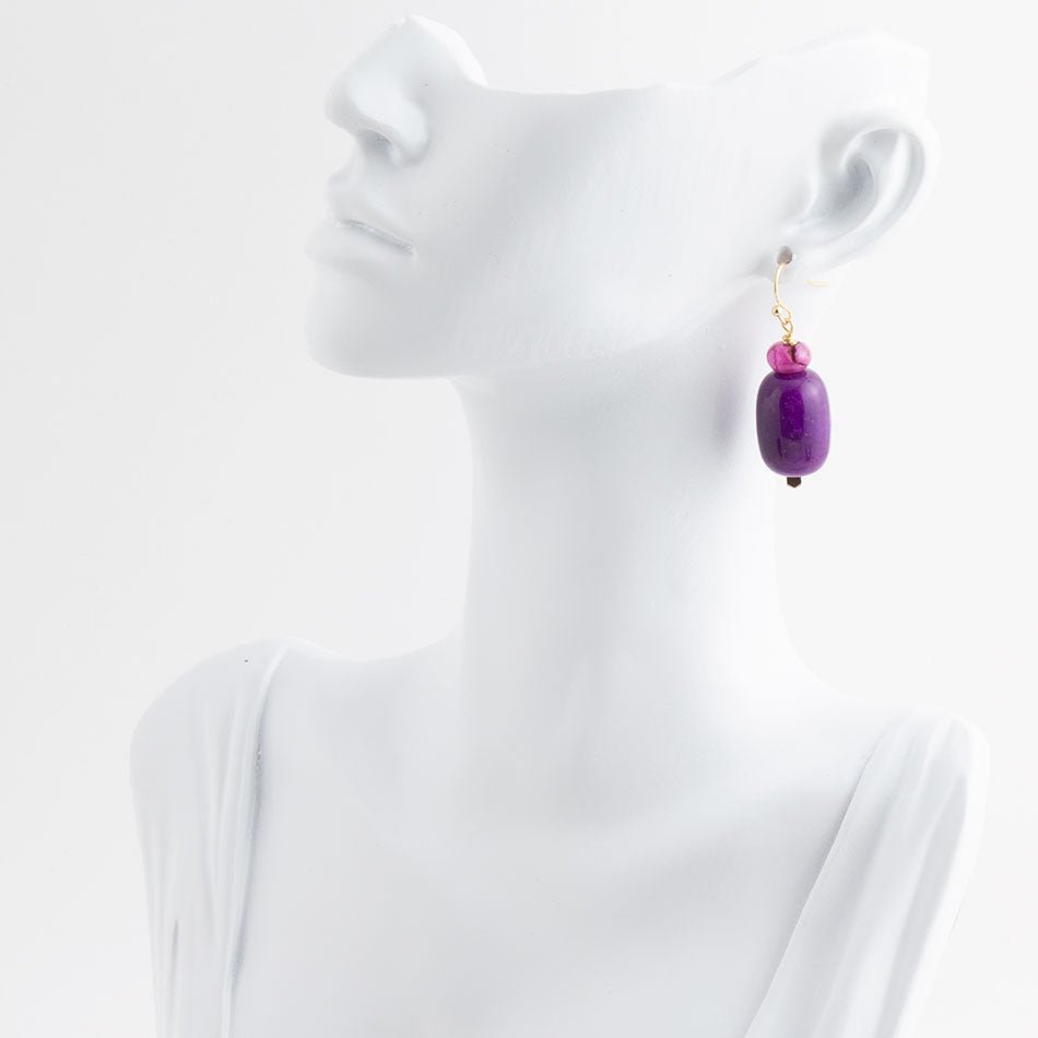 Purple Agate Drop Golden Earrings Barse Jewelry