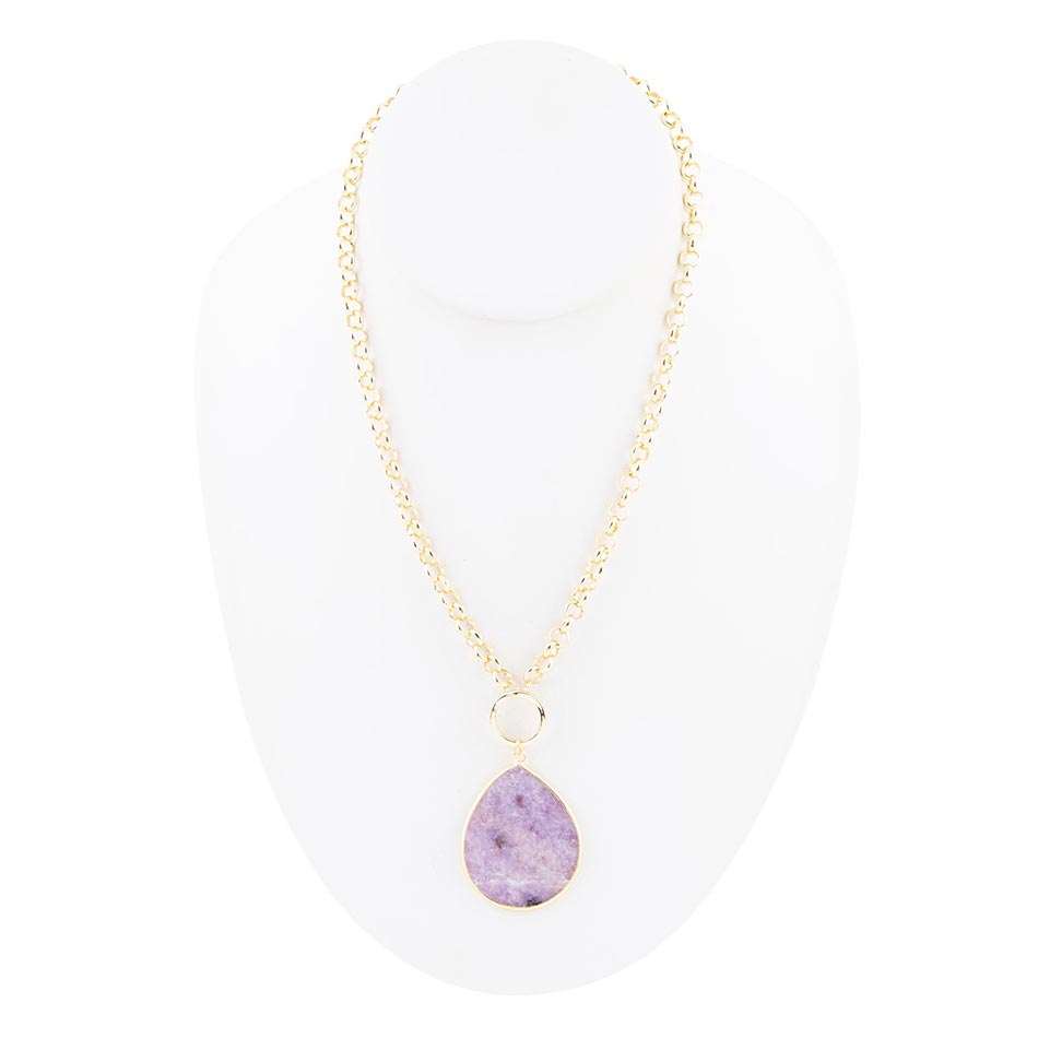 Purple Amethyst Teardrop Golden Chain Necklace Barse Jewelry