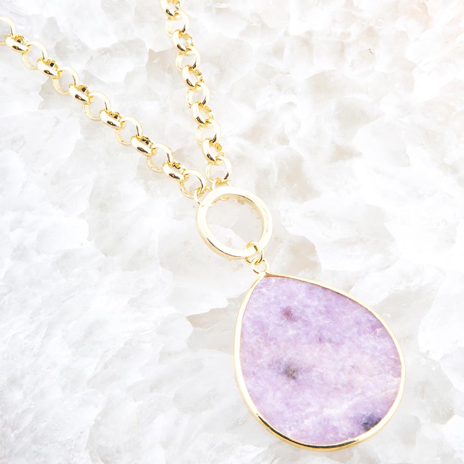 Purple Amethyst Teardrop Golden Chain Necklace Barse Jewelry