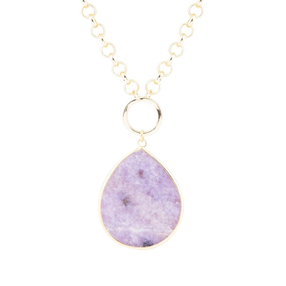 Purple Amethyst Teardrop Golden Chain Necklace Barse Jewelry