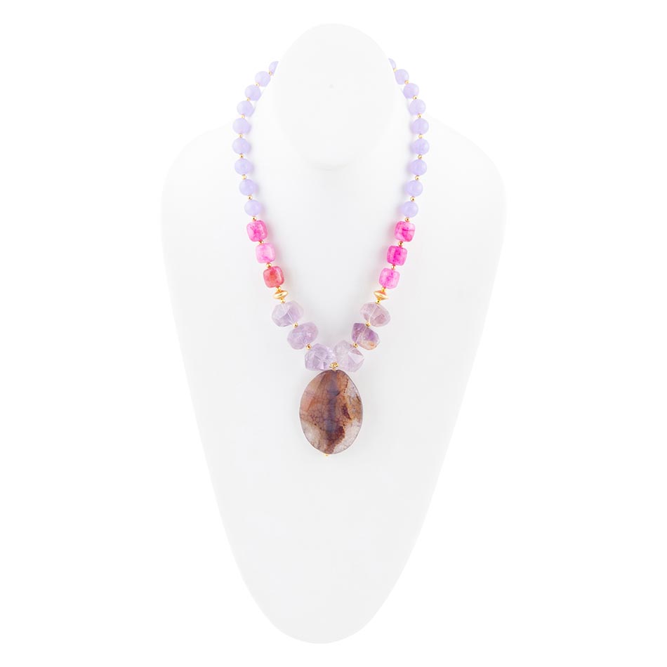 Purple Periwinkle Amethyst and Agate Pendant Necklace Barse Jewelry