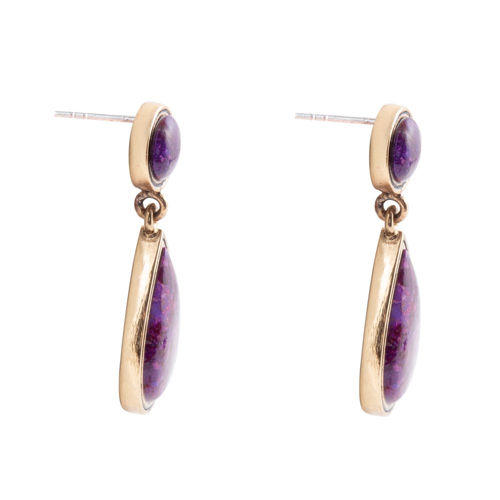 Purple Turquoise and Golden Bronze Teardrop Earrings Barse Jewelry