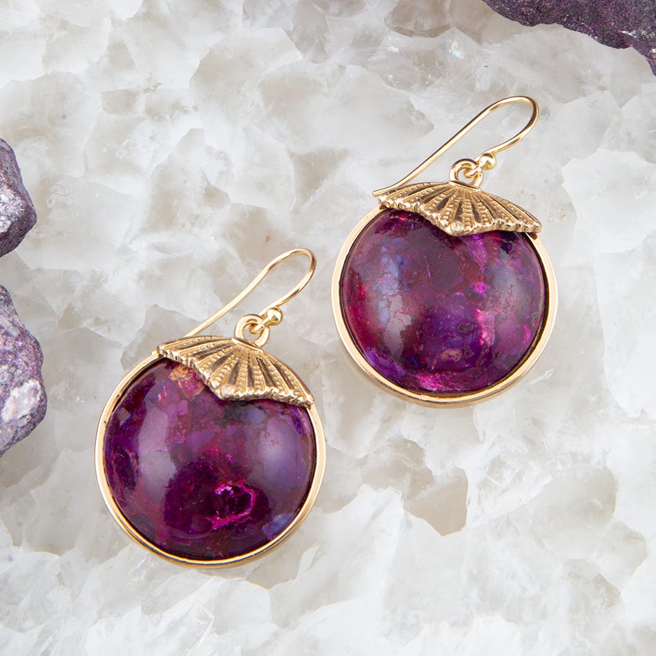 Purple Turquoise Circle Golden Drop Earrings Barse Jewelry