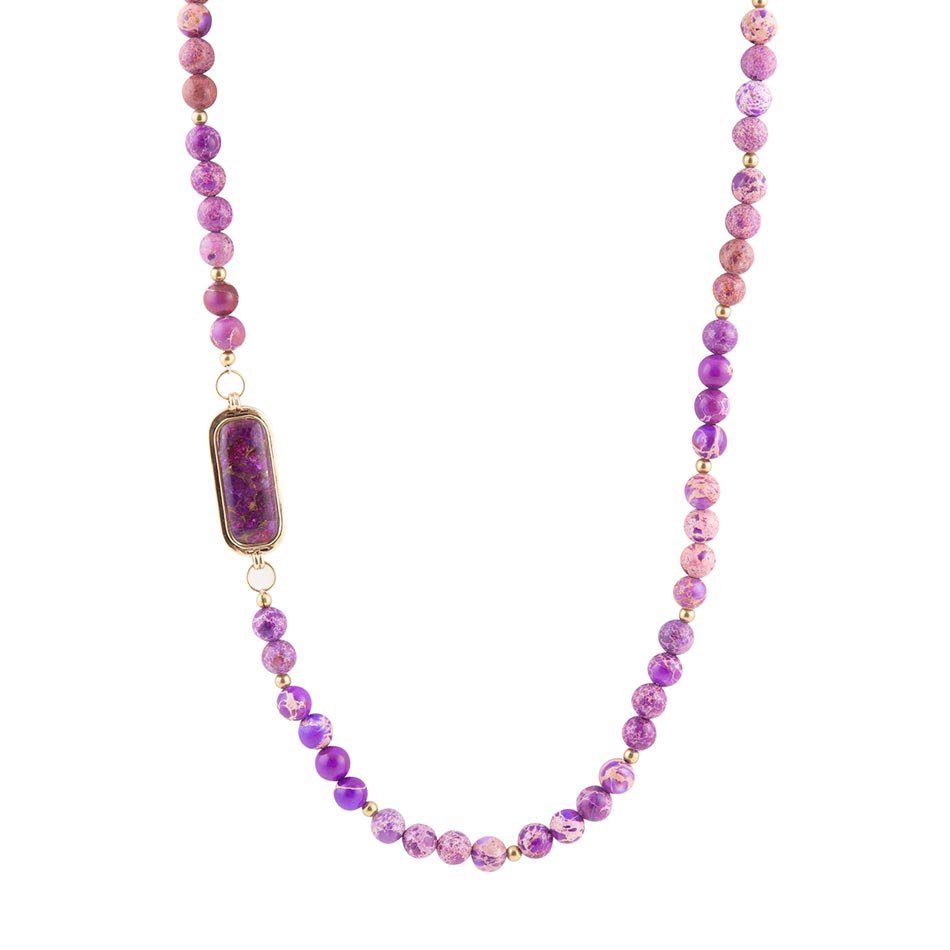 Purple Turquoise Linked Golden Necklace Barse Jewelry