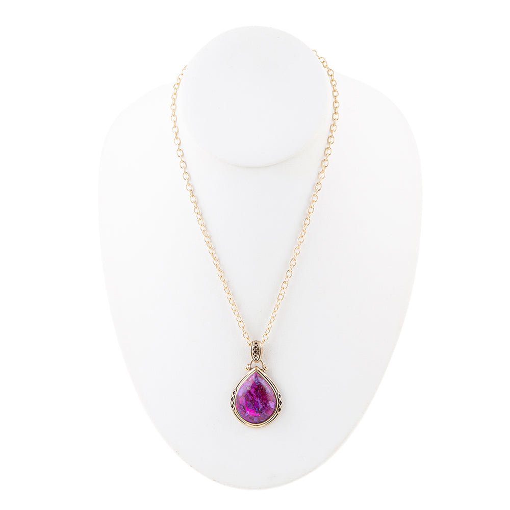 Purple Turquoise Teardrop Golden Pendant Necklace Barse Jewelry