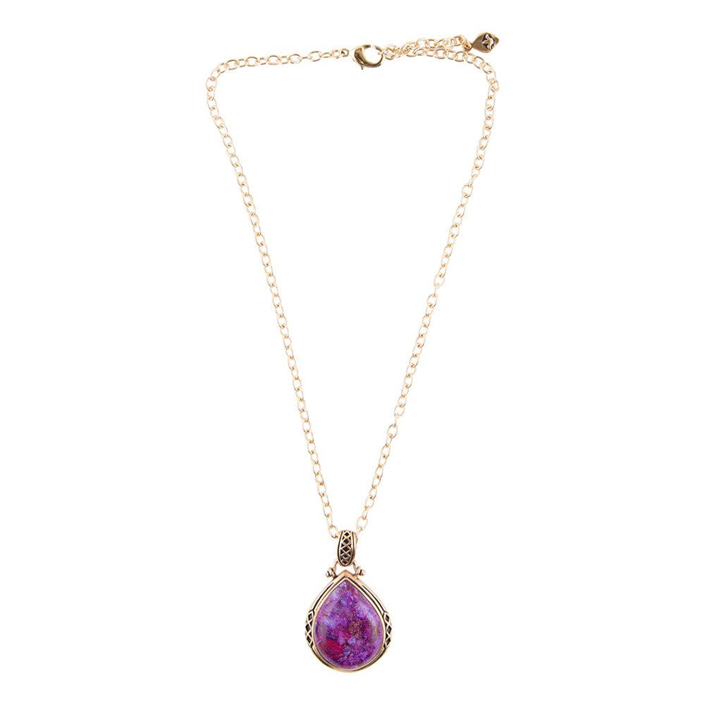 Purple Turquoise Teardrop Golden Pendant Necklace Barse Jewelry