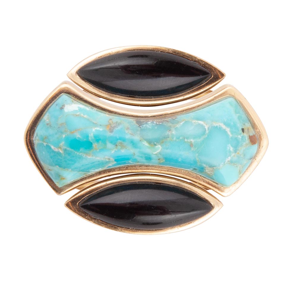 Puzzle Blue Turquoise and Black Onyx Golden Ring Set Barse Jewelry
