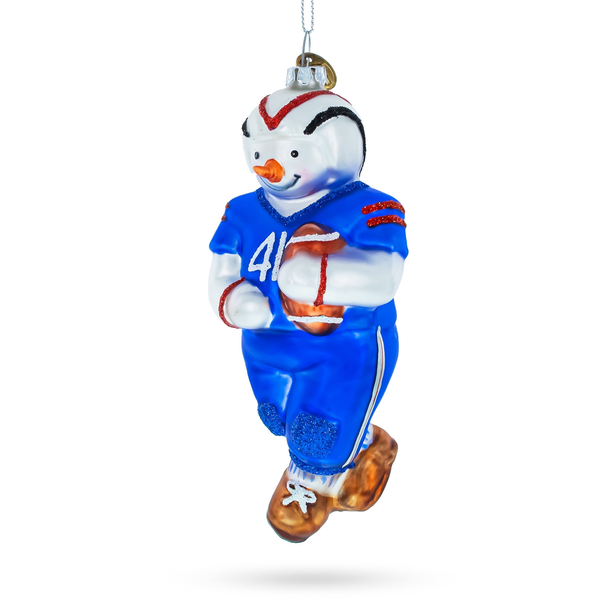 Snowman Football Player Glass Christmas Ornament