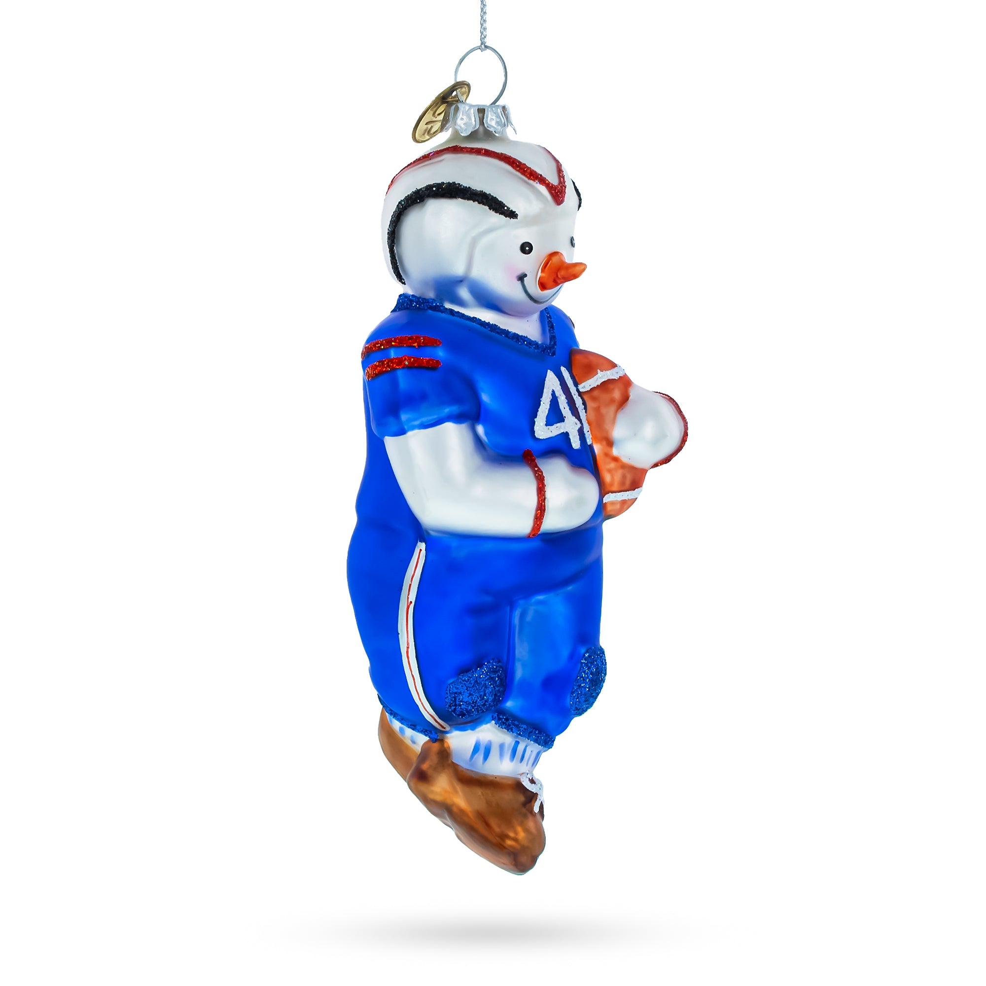 Snowman Football Player Glass Christmas Ornament