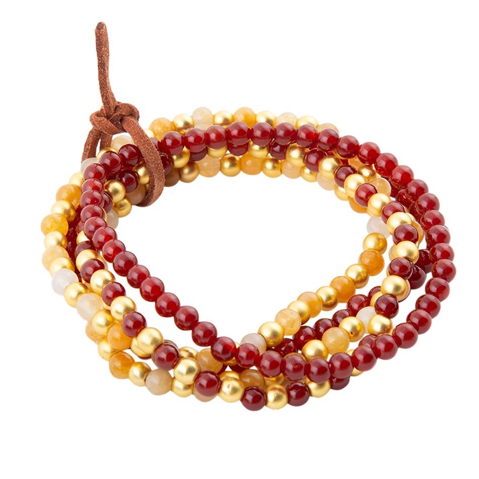Red Carnelian and Yellow Jade Golden Stretch Bracelet Set Barse Jewelry