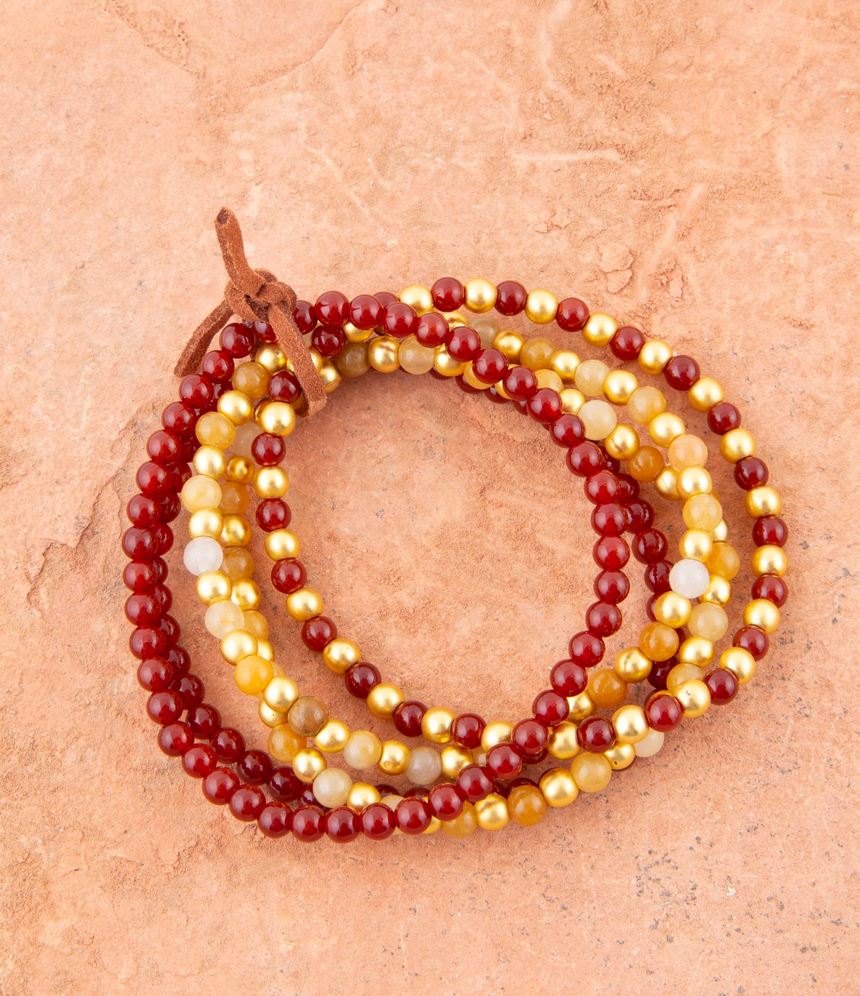 Red Carnelian and Yellow Jade Golden Stretch Bracelet Set Barse Jewelry