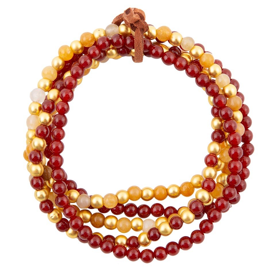 Red Carnelian and Yellow Jade Golden Stretch Bracelet Set Barse Jewelry