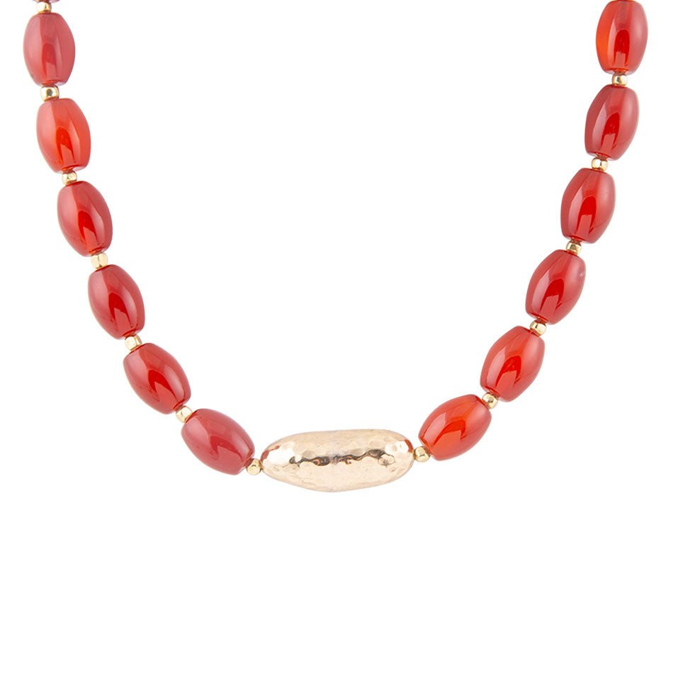 Orange Carnelian Golden Beaded Statement Necklace Barse Jewelry
