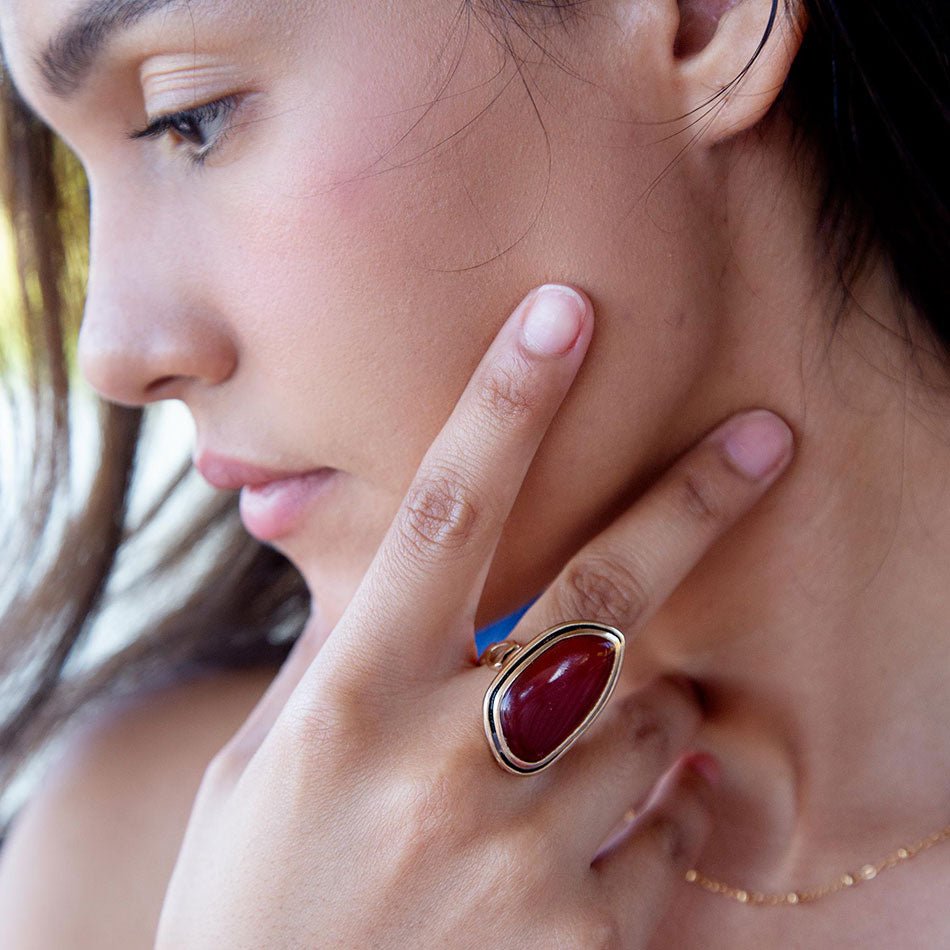 Orange Carnelian Golden Statement Ring Barse Jewelry