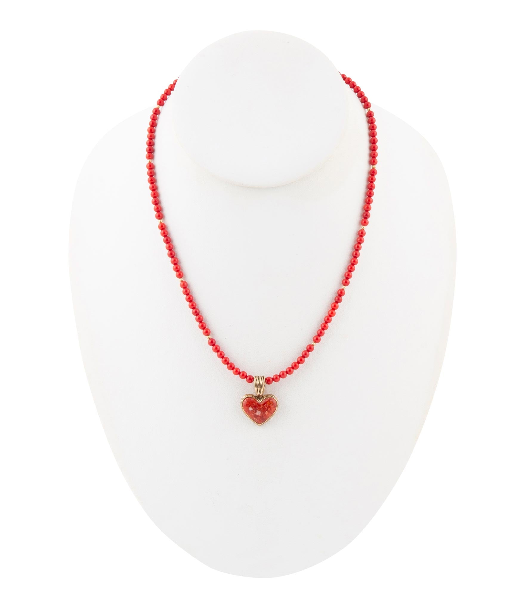 Red Coral Hart Pendant Golden Bronze Necklace Barse Jewelry