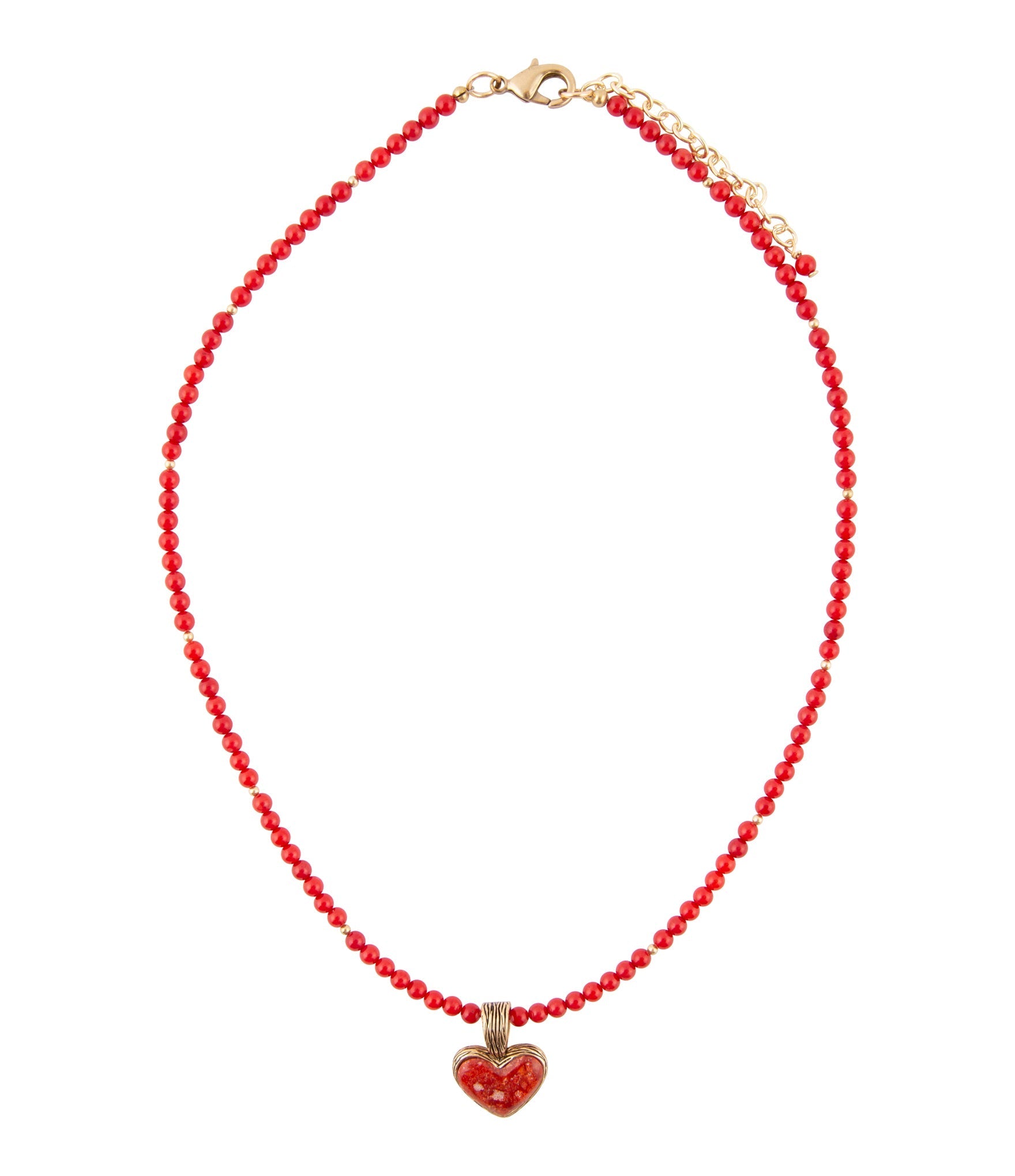 Red Coral Hart Pendant Golden Bronze Necklace Barse Jewelry