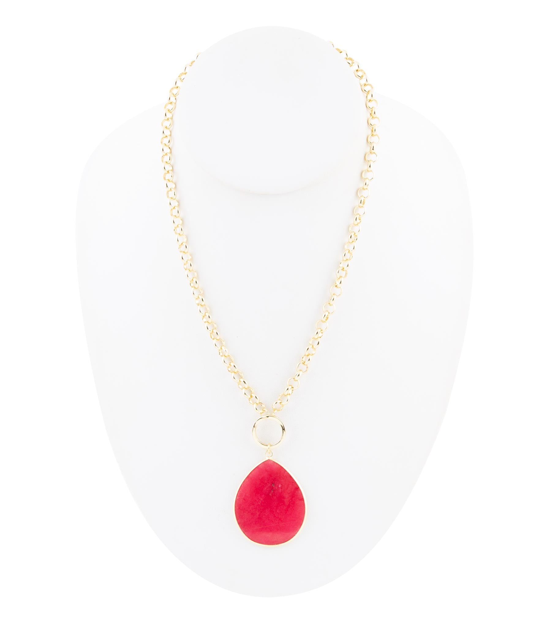 Red Jade Teardrop Golden Chain Necklace Barse Jewelry