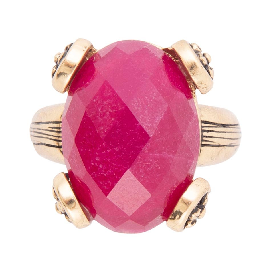 Faceted Red Raspberry Quartz Golden Statement Ring Barse Jewelry