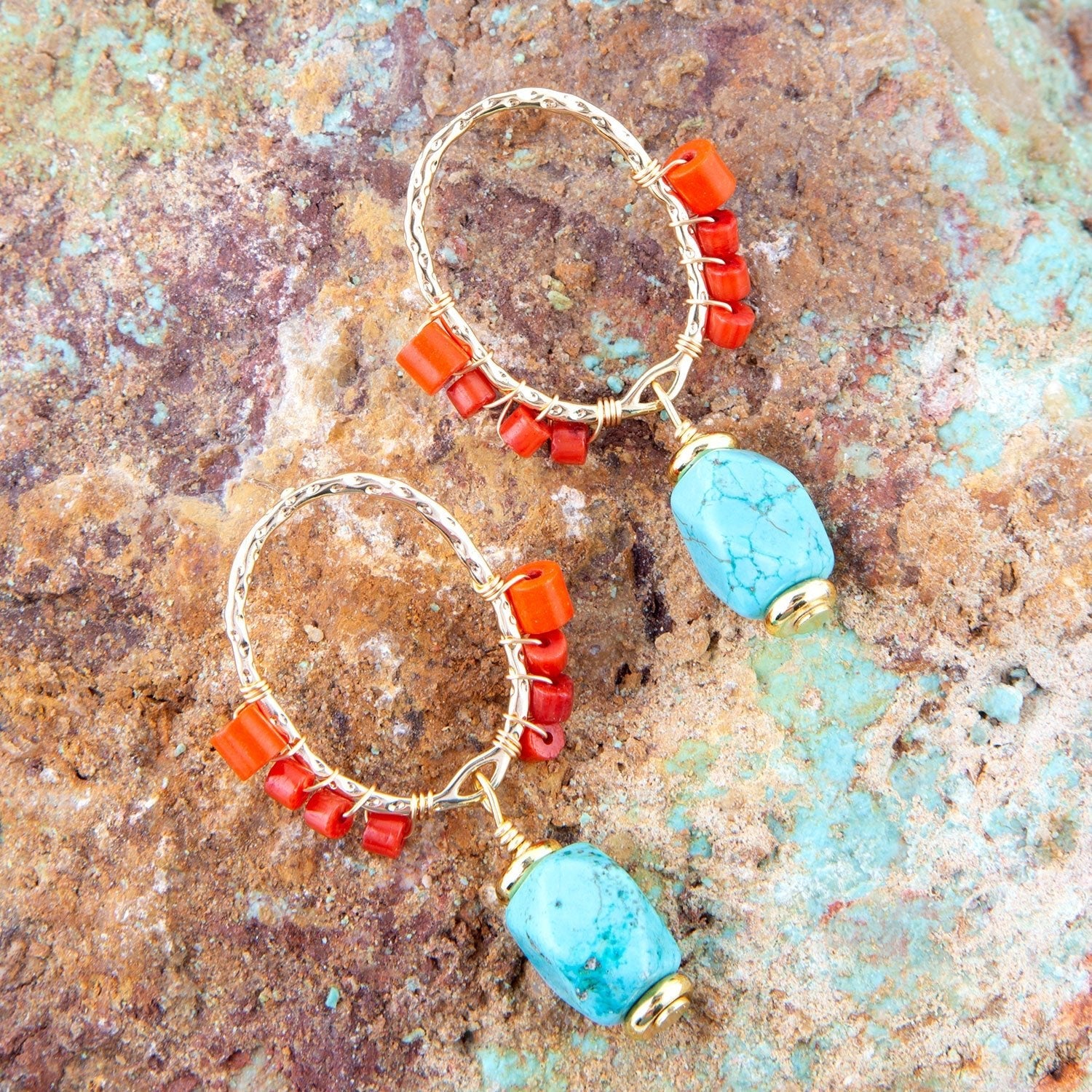 Red River Turquoise and Coral Post Earrings Barse Jewelry