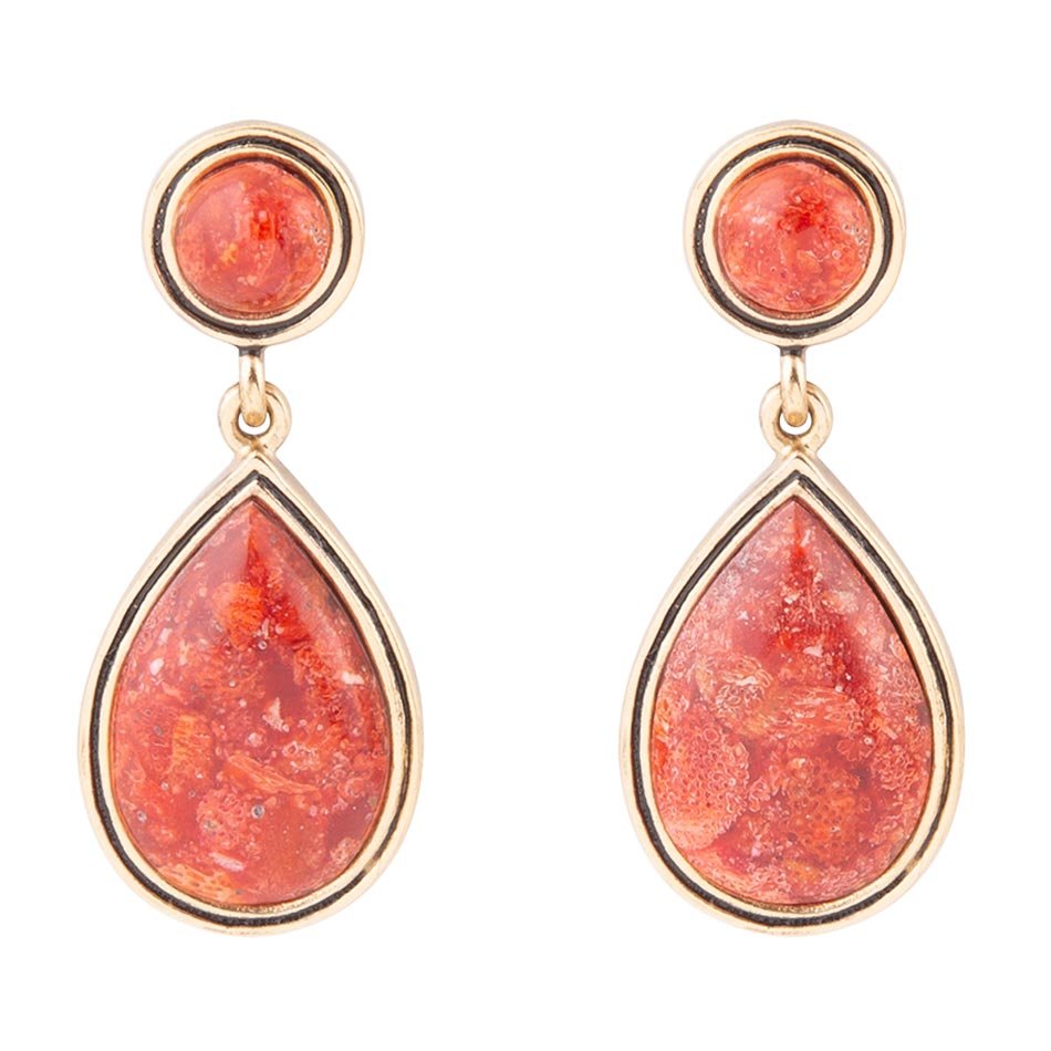 Red Sponge Coral Golden Drop Earrings Barse Jewelry
