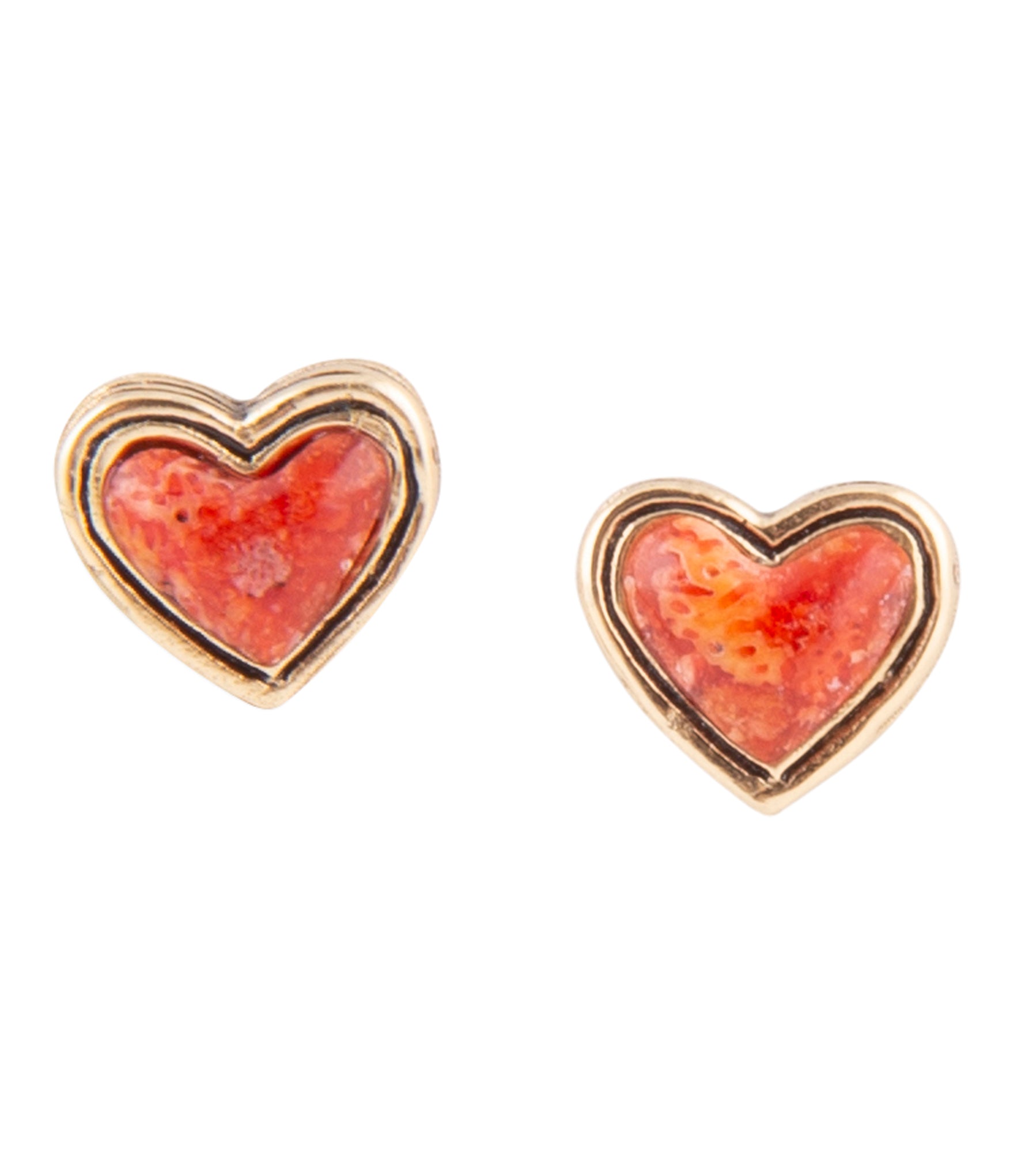 Heart Red Sponge Coral Golden Stud Earrings Barse Jewelry