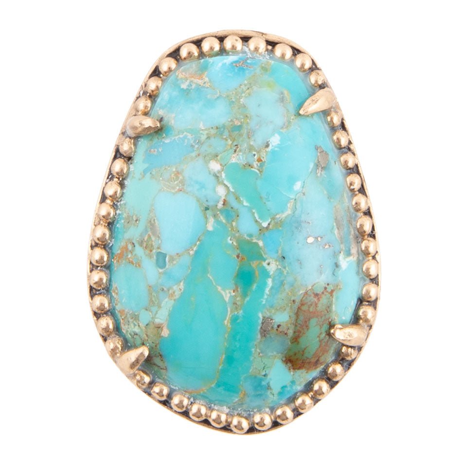 Refined Blue Turquoise Golden Statement Ring Barse Jewelry
