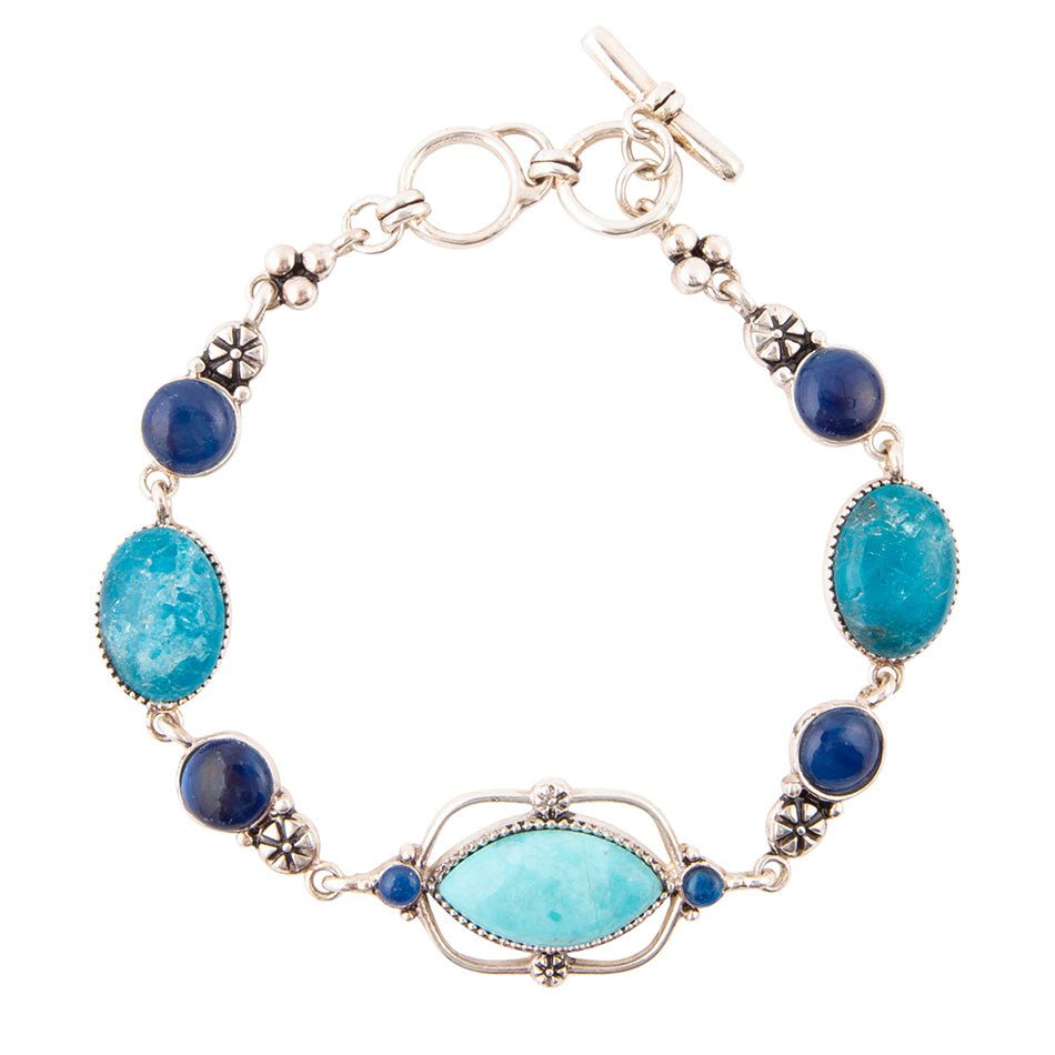 Regal Blue Turquoise and Apatite Sterling Silver Link Bracelet Barse Jewelry