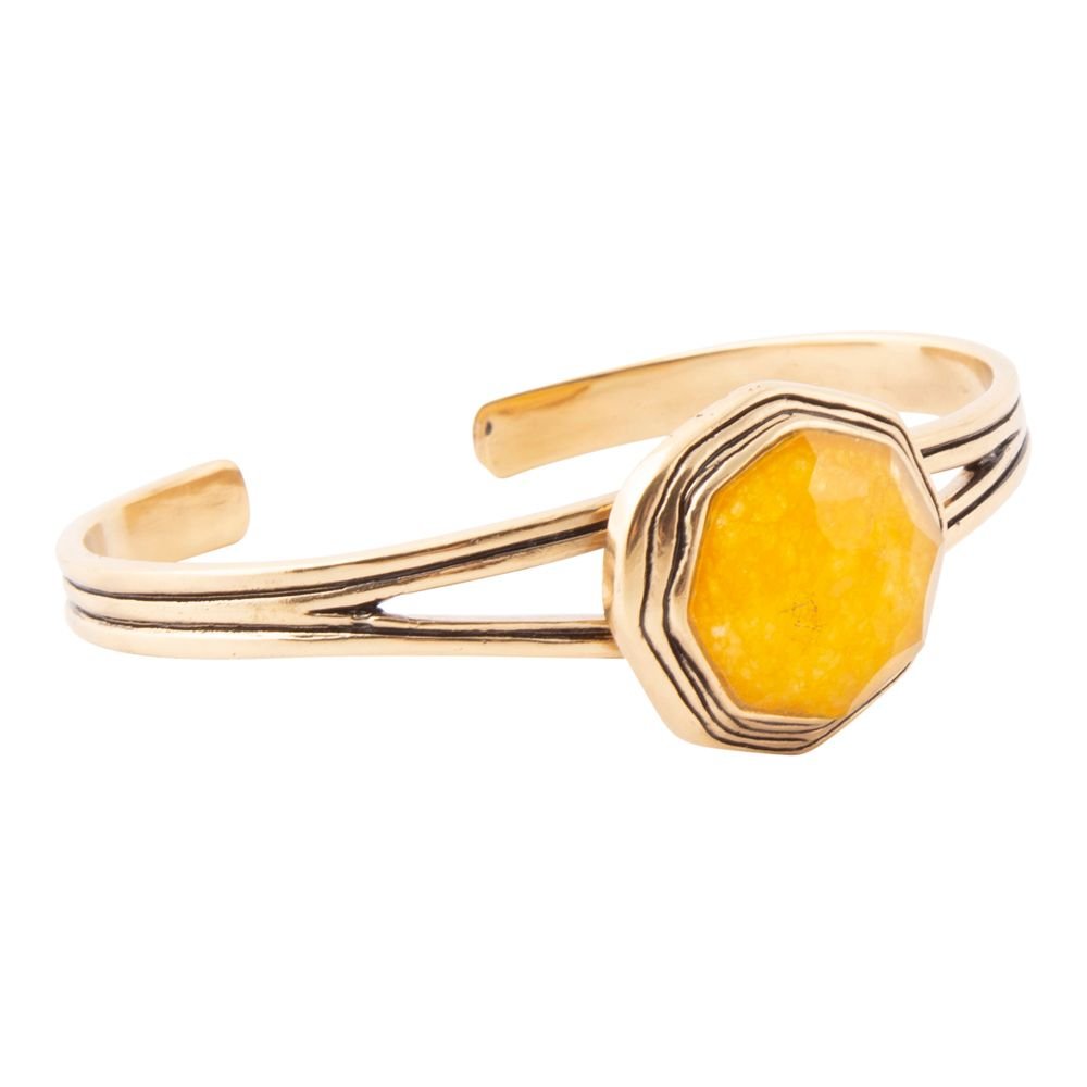 River Rocks Yellow Quartz and Golden Cuff Bracelet Barse Jewelry