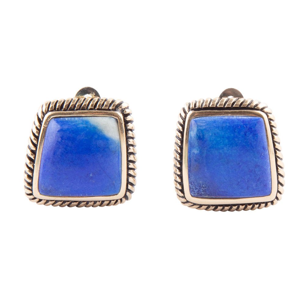 Roped Blue Lapis Golden Clip Earrings Barse Jewelry