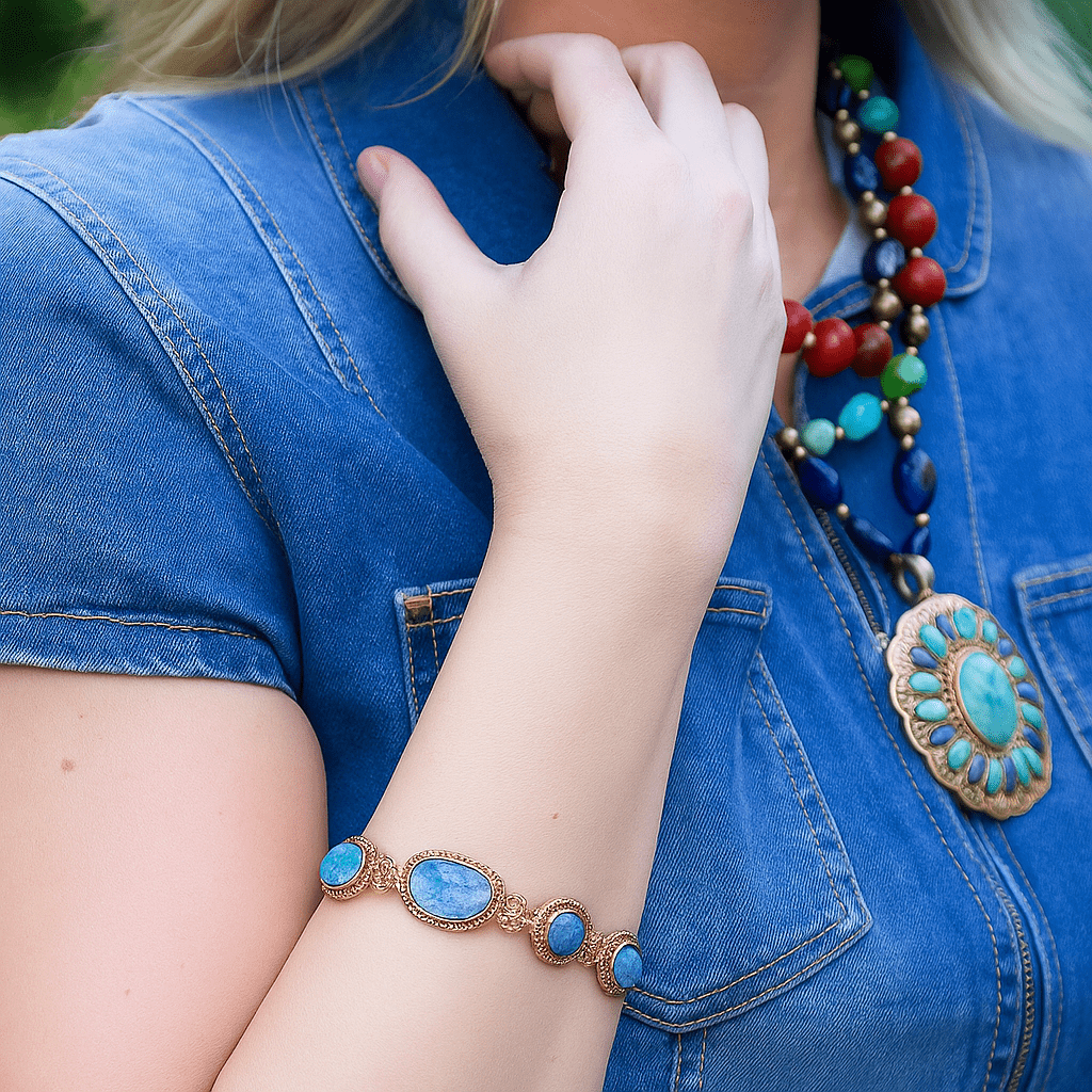 Roped Denim Blue Lapis Golden Link Bracelet Barse Jewelry