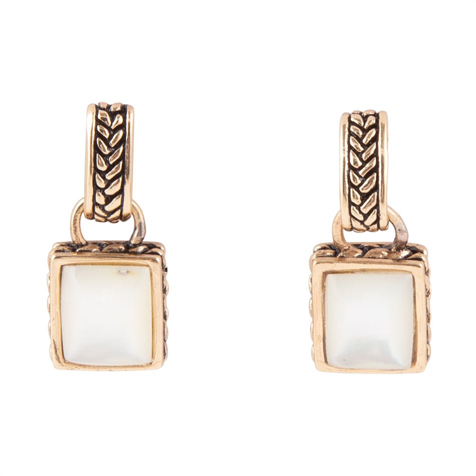 Roped White Mother of Pearl Golden Post Earrings Barse Jewelry