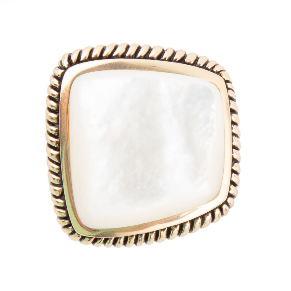 Roped White Mother of Pearl and Golden Statement Ring Barse Jewelry
