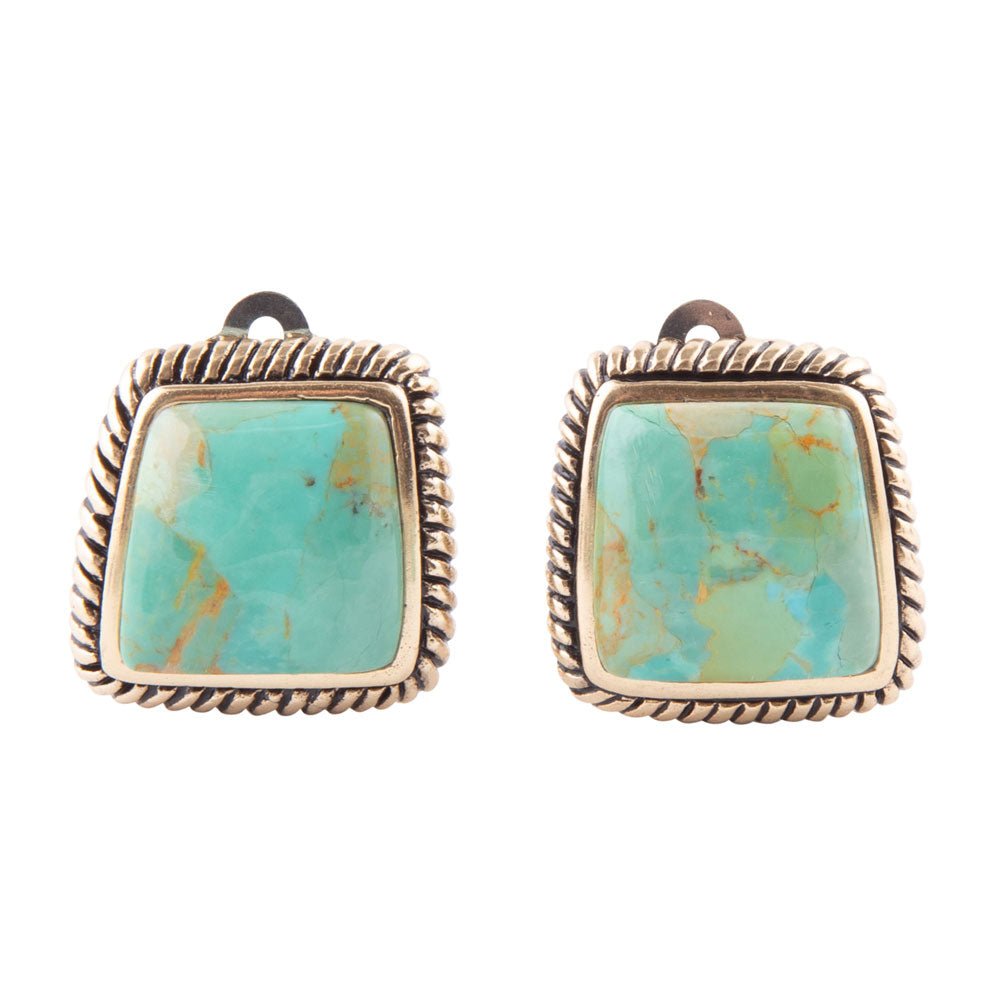 Roped Blue Turquoise Golden Clip Earrings Barse Jewelry