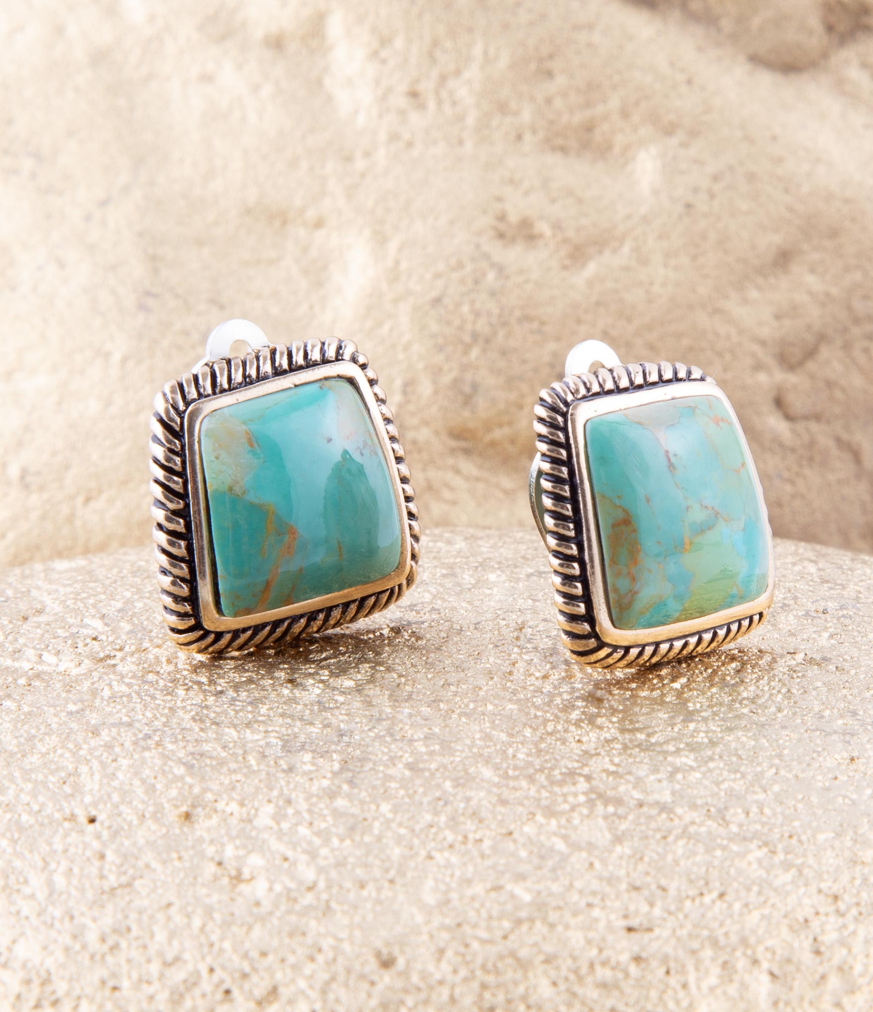Roped Blue Turquoise Golden Clip Earrings Barse Jewelry