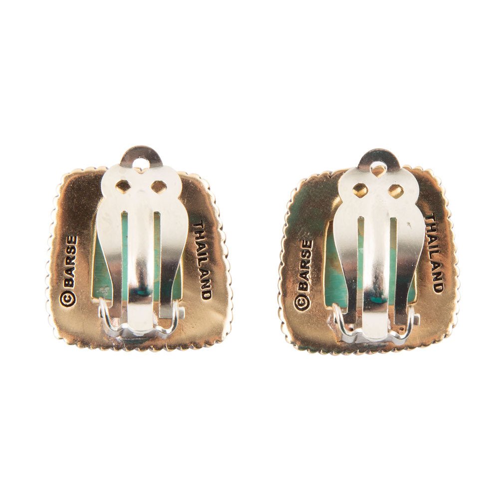 Roped Blue Turquoise Golden Clip Earrings Barse Jewelry