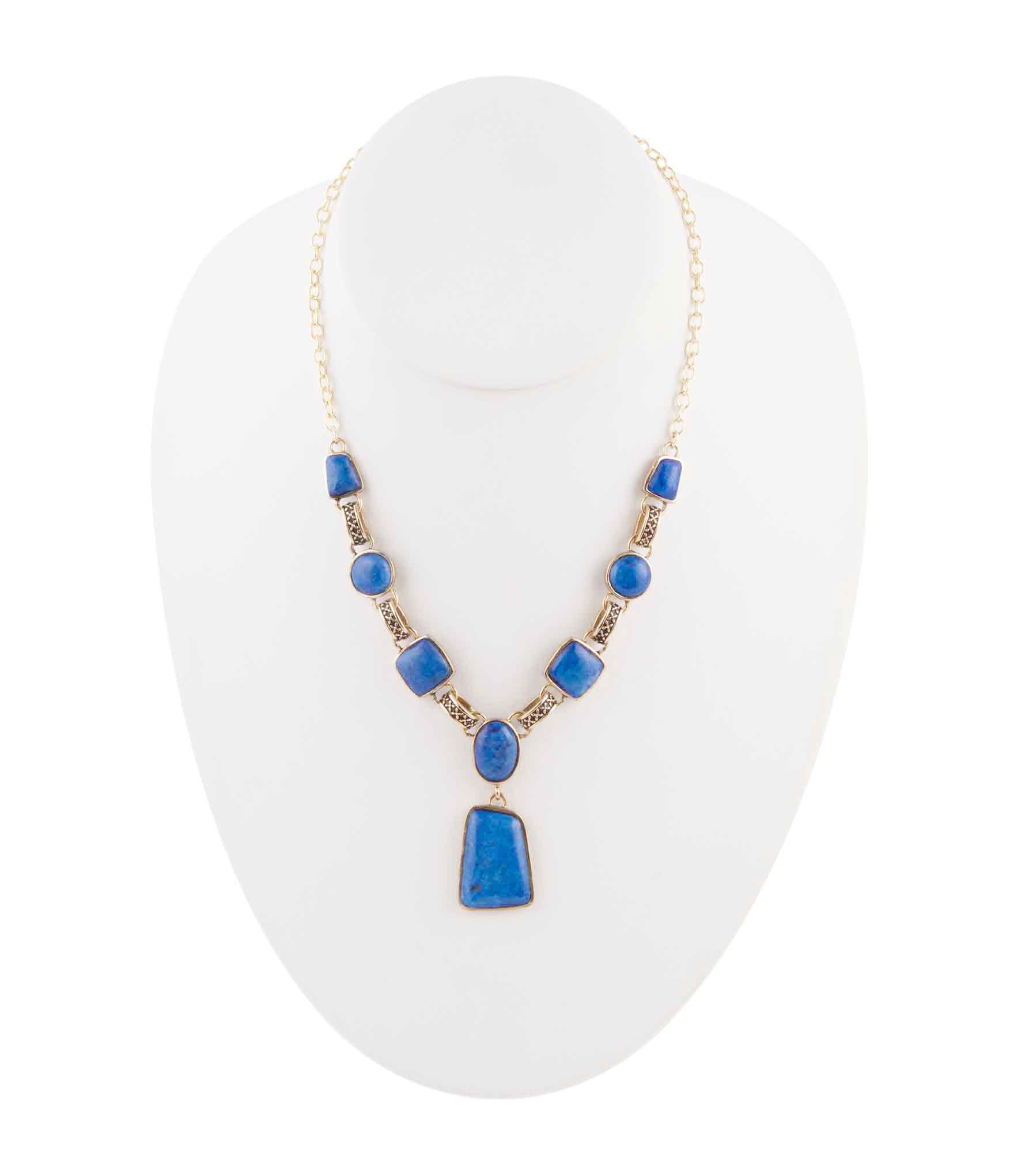 Royal Blue Lapis Golden Pendant Necklace Barse Jewelry