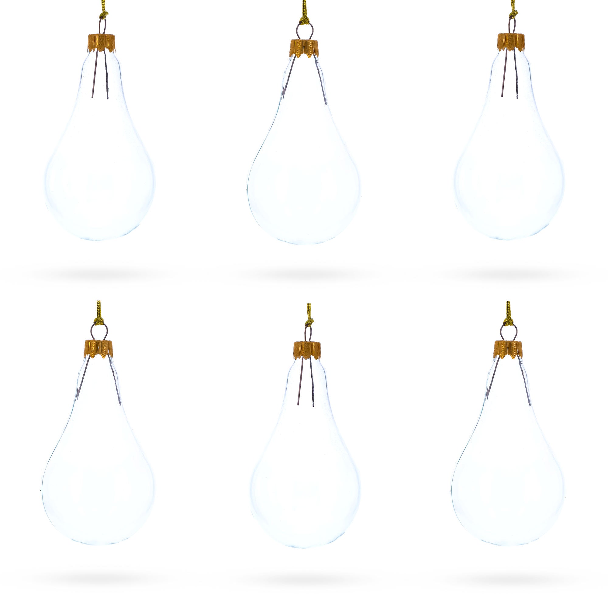 Set of 6 Clear Glass Waterdrop Finial Christmas Ornaments BestPysanky