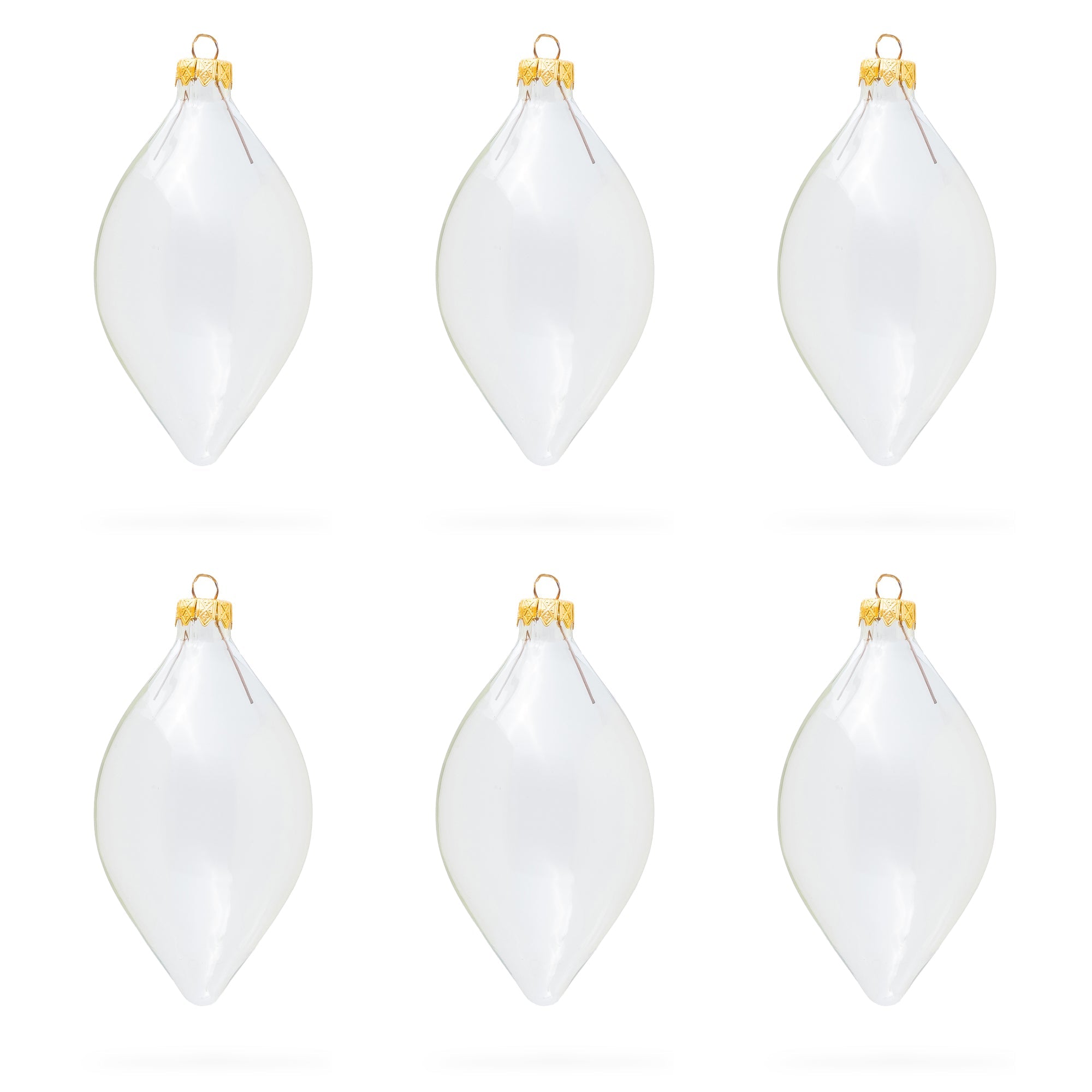 Set of 6 Pointed Teardrop Finial Clear Glass Christmas Ornaments
