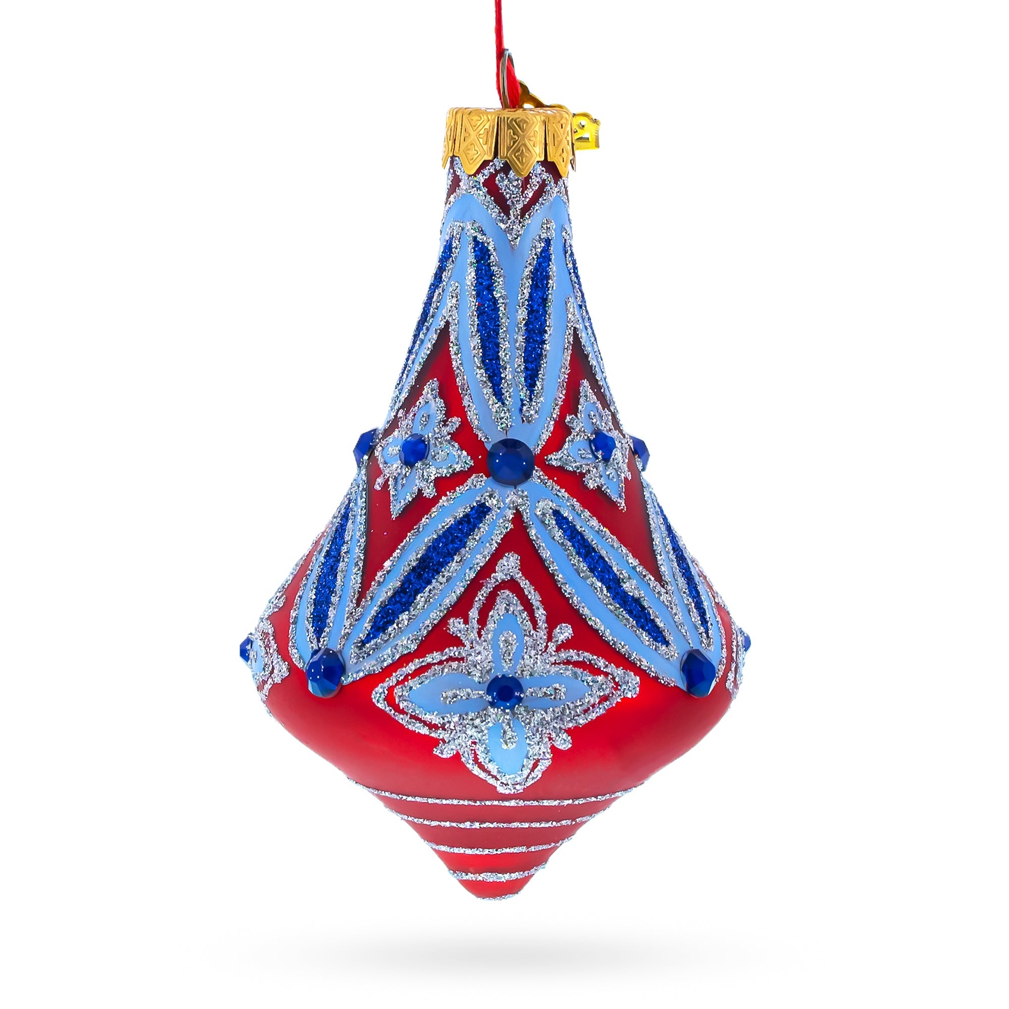 Blue Geometrical Bell Finial Glass Christmas Ornament