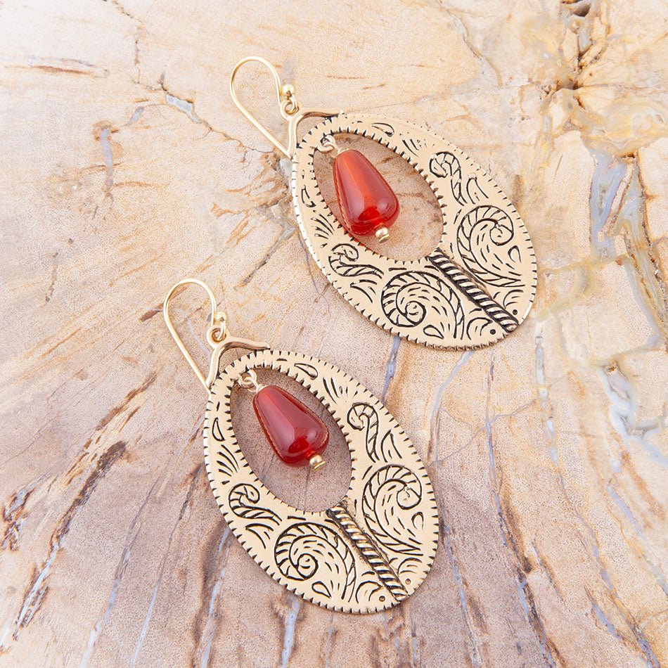 Rustic Orange Carnelian Golden Drop Earrings Barse Jewelry