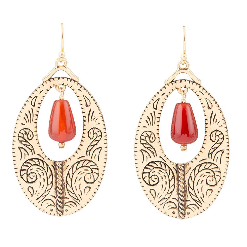 Rustic Orange Carnelian Golden Drop Earrings Barse Jewelry