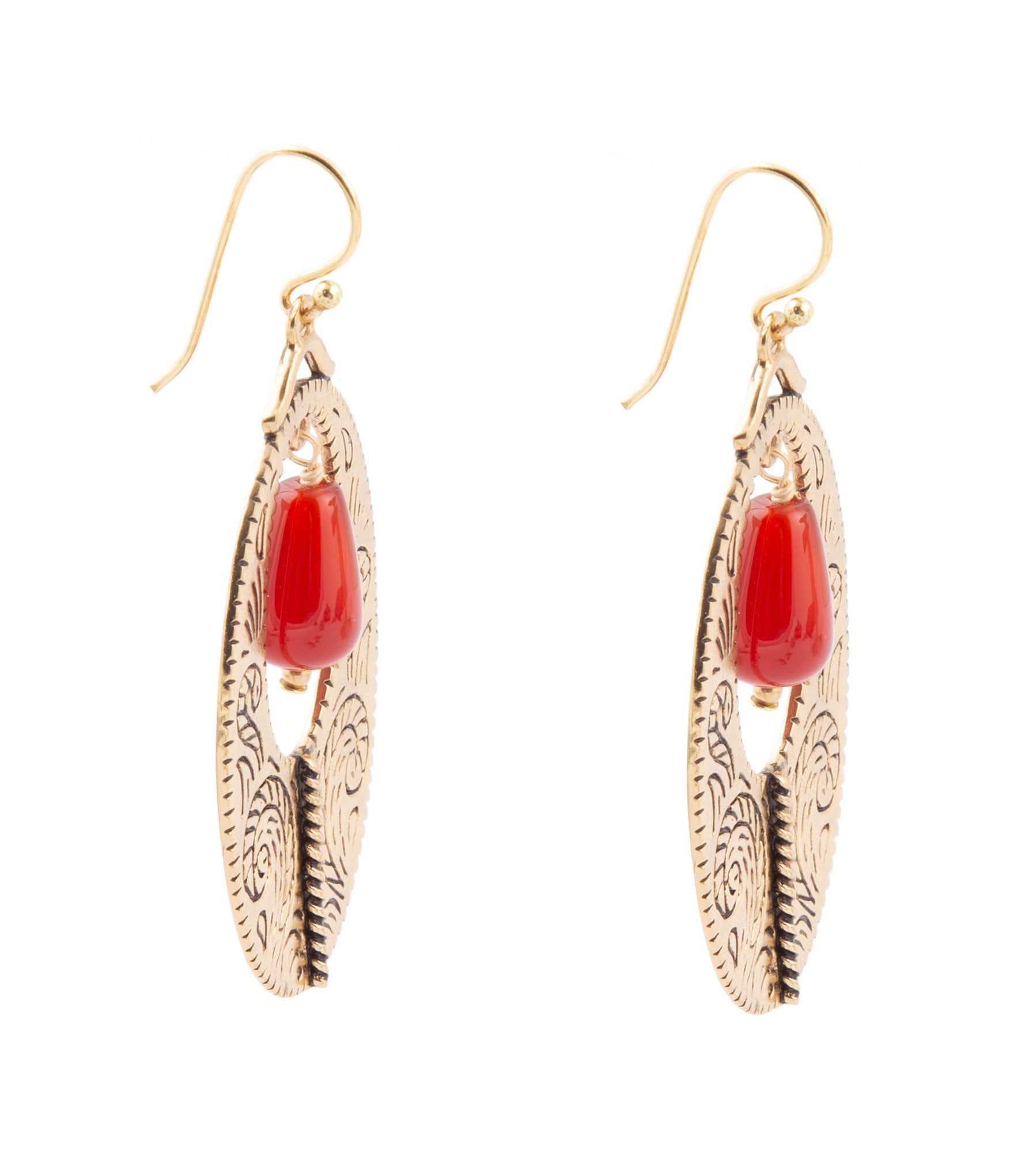 Rustic Orange Carnelian Golden Drop Earrings Barse Jewelry