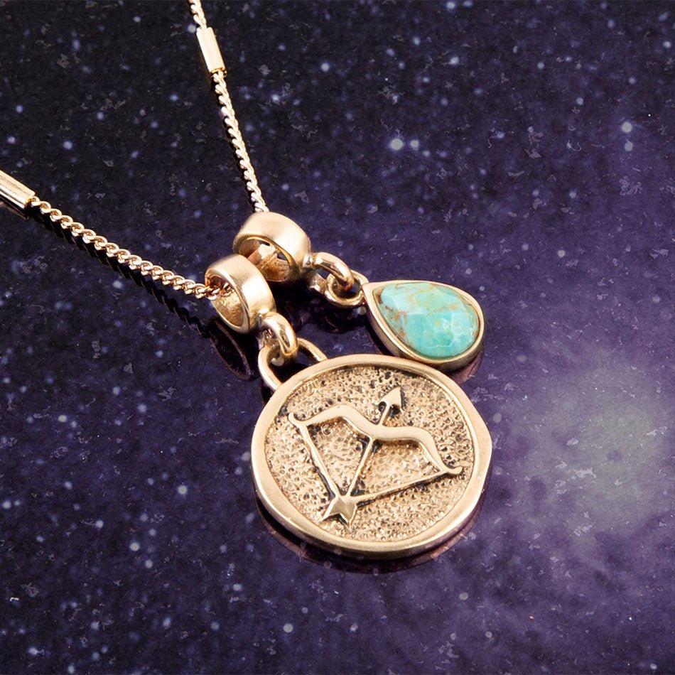 Sagittarius - Zodiac Blue Turquoise Golden Charm Necklace Barse Jewelry