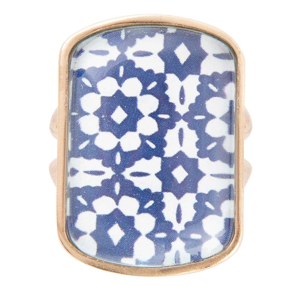Santorini Cobalt Blue and White Golden Ring Barse Jewelry